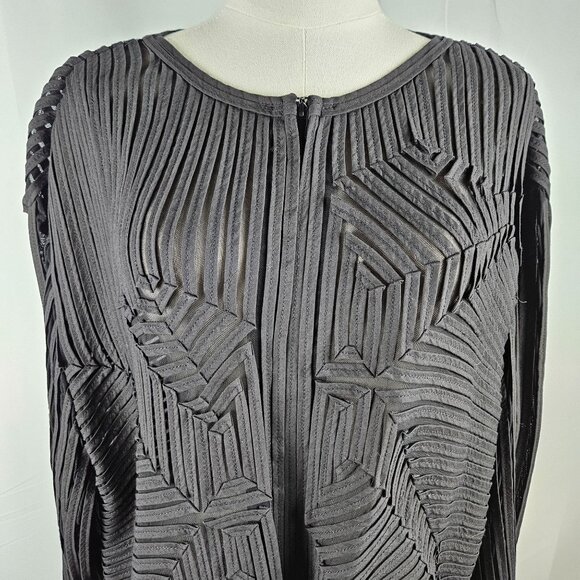 Obstinee By Ika Jacket Top Sz 2X Black Abstract Mesh Stretch Zip Vintage 90s - Picture 5 of 10